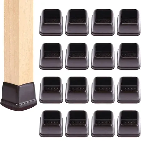 24 PCS Square Silicone Chair Leg Floor Protectors with Felt, Chair Legs Caps Covers, Felt Furniture Pads, Floor Protectors for Chairs, Bar Stools Leg Protectors (Fit 1.1-1.45", Dark Brown)