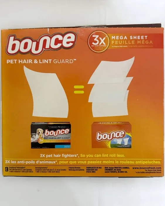 Bounce Pet Hair & Lint Guard Dryer Sheets, Fresh Scent, Mega - 160 sheets