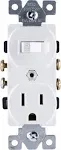 GE, White, Combo, Two-in-One Receptacle, 1 On/Off Toggle Power Switch, 1 Grounded AC Outlet Wall Plug, Single Pole, 3 Prong, 15 Amp, UL Listed, 59797, 1 Pack