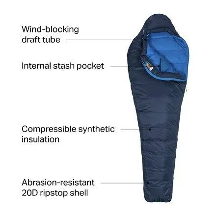 Marmot Ultra Elite 20 Long Sleeping Bag| Insulated, Warm, Water-Resistant, Dark Steel/Lakeside, Long