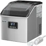 COSTWAY Ice Maker Countertop, 48LBS/24H Automatic Ice Stainless Steel Machine with Self-Cleaning Function, Easy-to-Control LCD Display, Timer Function, See-Through Window with Ice Scoop and Basket