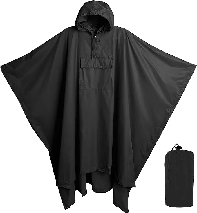 Lingito Heavy Duty Rain Poncho for Backpacking, Waterproof Lightweight for Adults, Military, Emergency, Camping, Men, Women