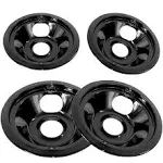 APPLIANCEMATES Black Porcelain Drip Pans Set 4-Pack 318067041 & 318067051 Replacement for Frigidaire/Electric Range Stove Burner 5304430149, 5304430150 Includes 2 Large 2 Small (6 Inch and 8 Inch)