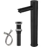 BWE Black Touchless Bathroom Sink Faucet,Hands Free Automatic Motion Infrared Sensor Faucet,Tall Body Vessel Sink Faucet,with Control Box and Temperature,Battery or Plug in Powered