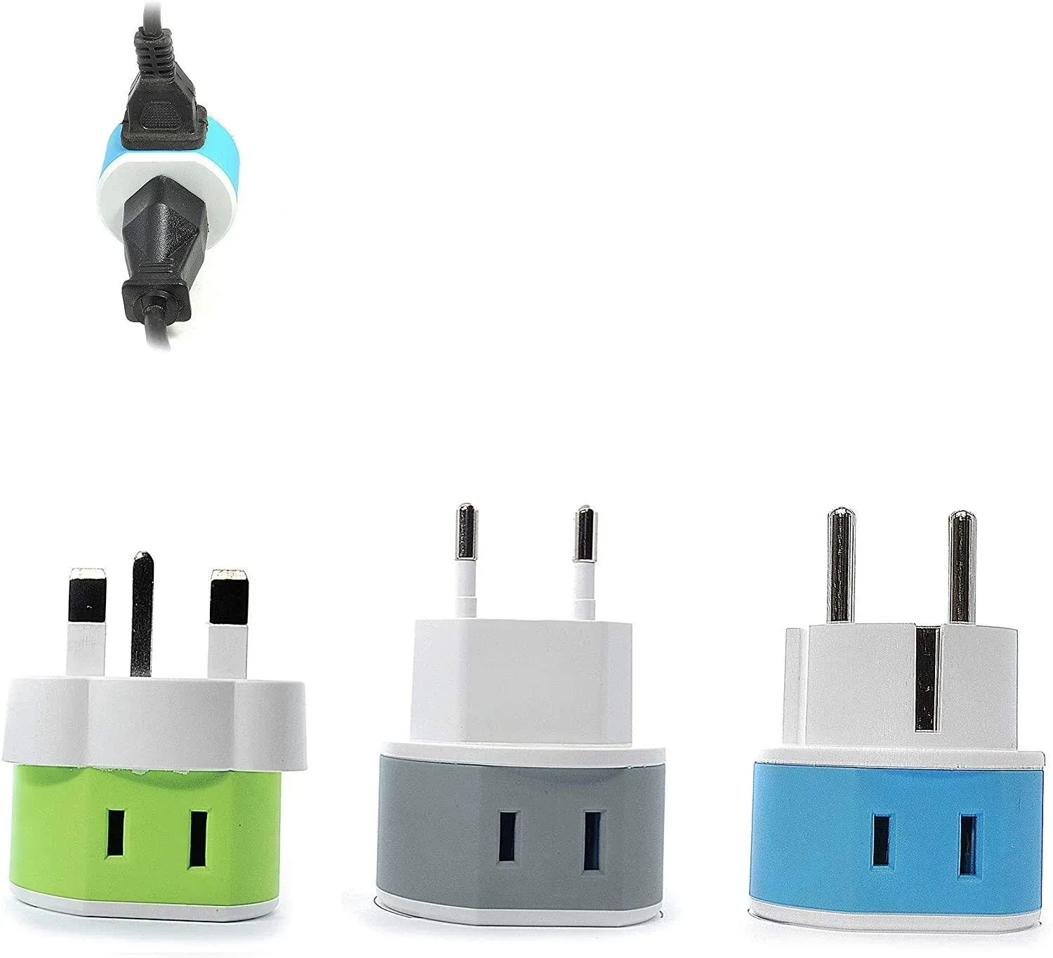 OREI Full European Travel Adapter Set - Dual Input American to Europe, Germany, England, Spain, Italy, Iceland, France, (Type G, E/F, Type C) - 3 Pack, Safe Grounded Use for Cell Phones, Laptops