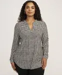 Anne Klein Womens Plus Blouse Split-Neck Printed - Anne Black/Anne White - 2x