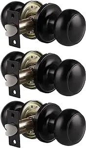 Probrico Door Knobs Matte Black Finish, 3 Pack Interior Passage Door Handles with Solid Adjustable Latch, Keyless Door Handles for Closet Hallway