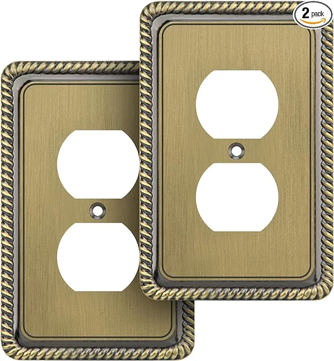 Henne Bery Rope Edge Decorative Wall Plate Switch Plate Outlet Cover (Single Duplex, 2 Pack, Antique Brass)