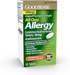 GoodSense All Day Allergy, Cetirizine Hydrochloride Tablets, 10 mg, Antihistamine, 45 Count