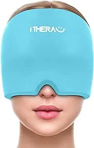 iTHERAU Migraine Ice Head Wrap-Headache Relief Hat, Migraine Relief Cap, Cold Therapy Headache Relief Cap for Migraine Eyes Mask Blue Headache Ice Pack for Puffy Eyes, Tension, Sinus & Stress Relief