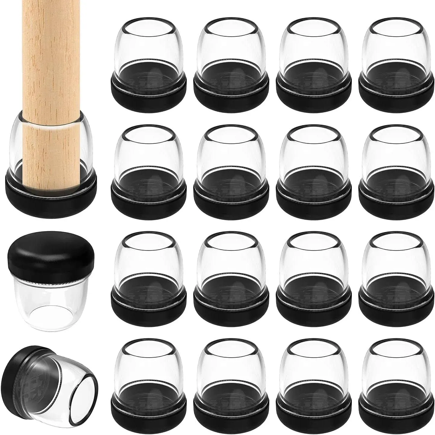 24 PCS Clear Chair Leg Sliders for Carpet, Chair Glides for Carpet, Teflon Furniture Pads, Bar Stool Chair Leg Protectors Caps for Carpet, Table Desk Chair Leg Cups Covers (Fit 0.8"-1.1", Round)