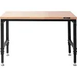 VEVOR Adjustable Workbench Garage Worktable w/ Universal Wheels + Power Outlets - 48x24in