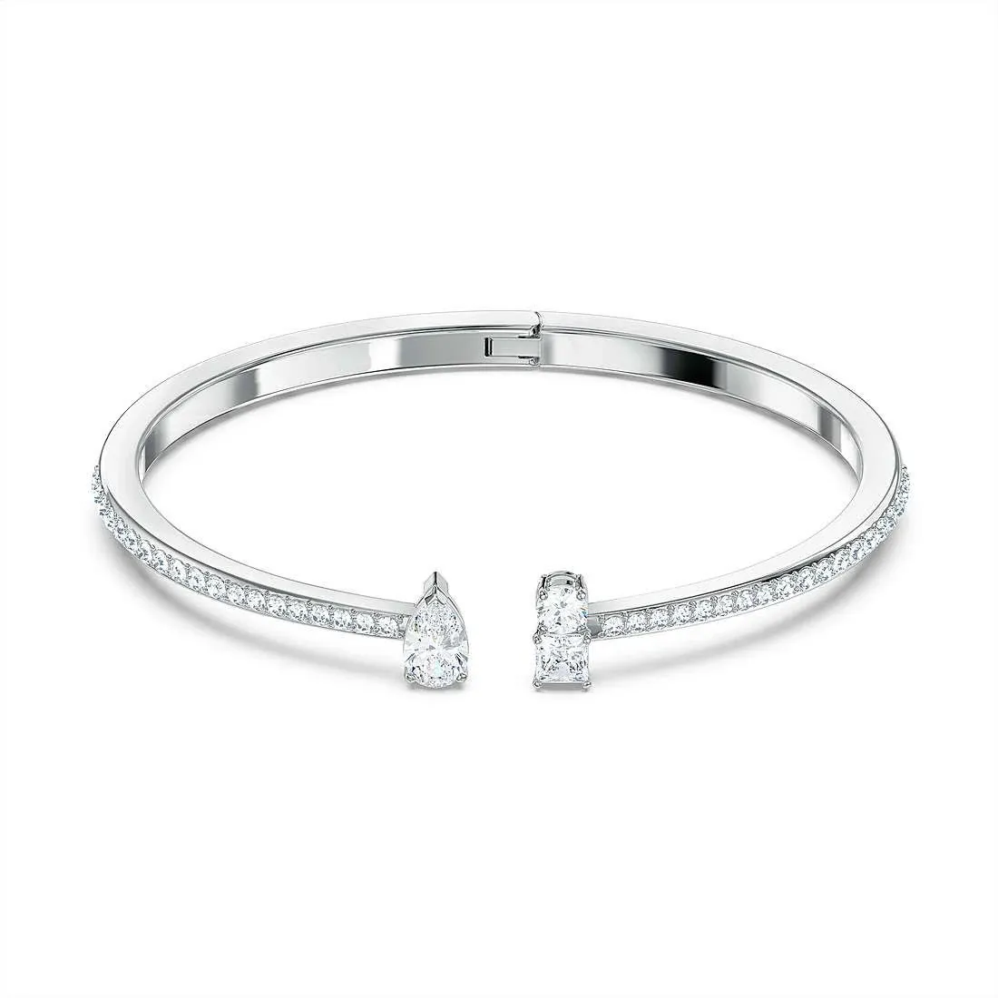 Attract cuff, Mixed cuts, White, Rhodium plated