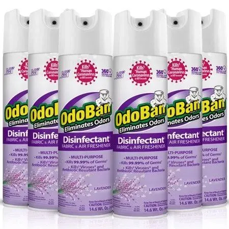 OdoBan 910101-14A6 14.6 oz. Lavender Aerosol Disinfectant Fabric / Air Freshener - 6/Case