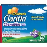 Children's Claritin Loratadine Allergy Relief 24 Hour Non-Drowsy Grape Chewable Tablets - 60ct