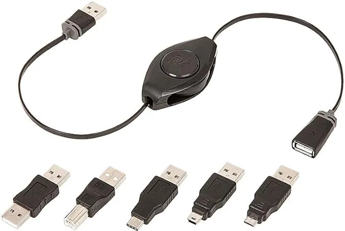 Emerge Tech ReTrak ETPRU6M Universal USB Extension Retractable Cord, Black, 6 feet