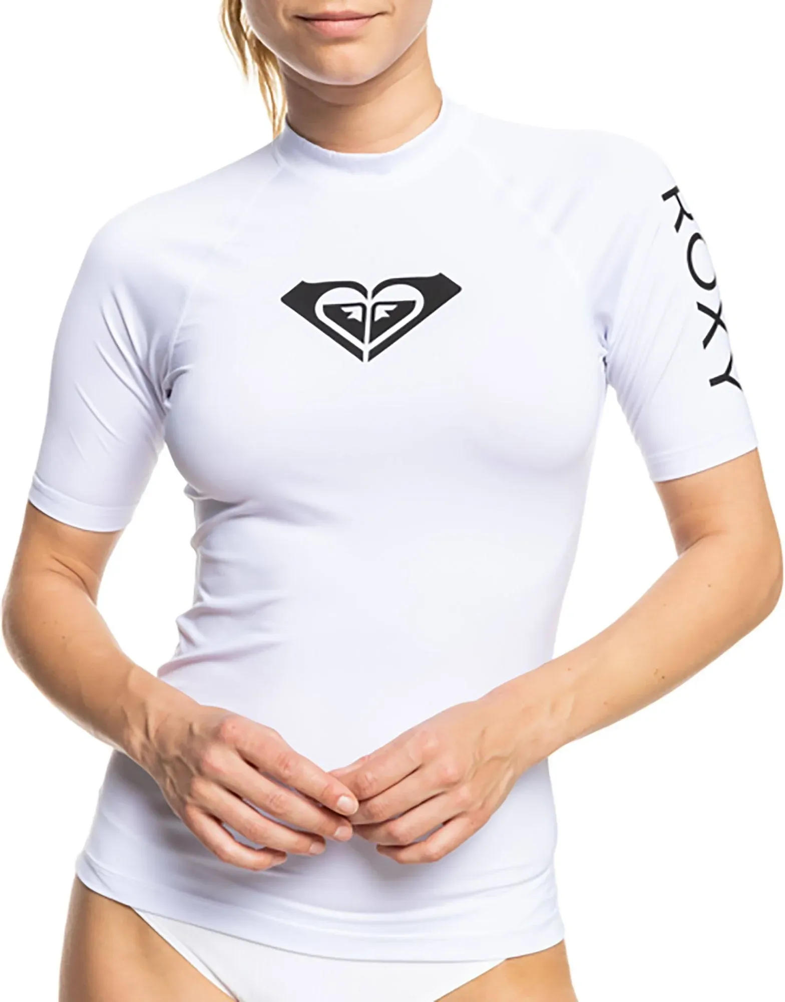 Roxy Women's Whole Hearted Short Sleeve Rashguard, Medium, Bright White