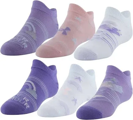 Youth Girls 6 Pair Under Armour  No Show Essential Training Socks •13.5K-4.5 NEW