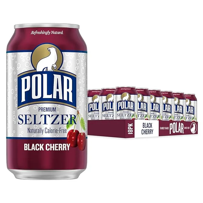 Polar Seltzer Water Black Cherry, 12 fl oz Cans, 18 Pack