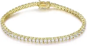 Gemsme 18K Gold Plated 3.0 Cubic Zirconia Classic Tennis Bracelet for Women and Men 7.5 Inch