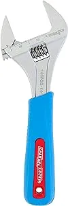 Channellock 10WCB 10-inch CODE BLUE WideAzz Adjustable Wrench | 2-inch Wide Mouth Jaw Capacity | Precise Jaw Design Grips in Tight Spaces | Measurement Scales for Easy Sizing Diameters