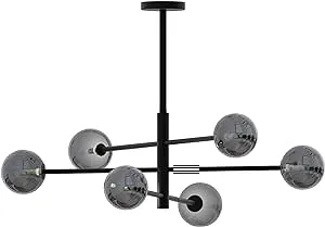 Ambiate Stralia Chandelier Light Fixture, Black Finish, Smoked Glass Globe Shades, Sputnik Design, Adjustable Height, Six G9 Sockets (15W Max), Dimmable, for Dining Areas, Entryways, ETL Listed