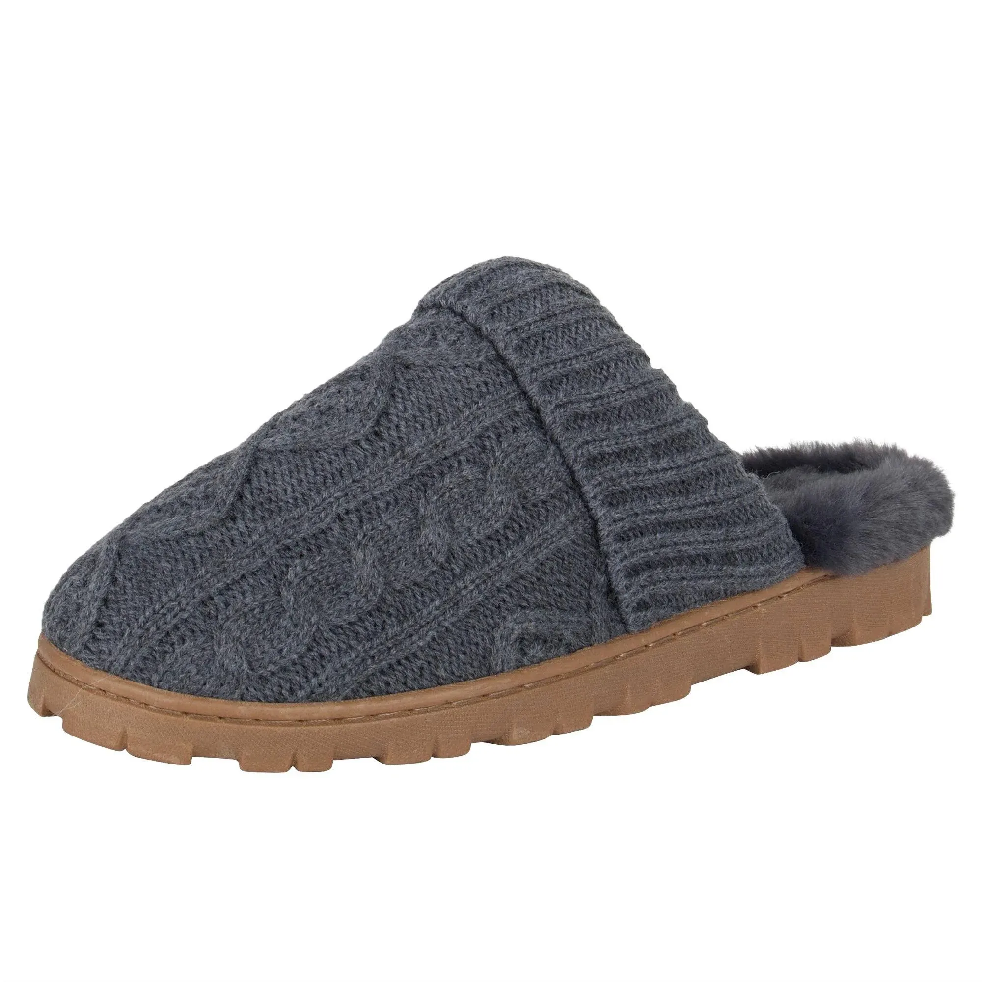 Jessica Simpson Womens Soft Cable Knit Slippers Indoor/Outdoor Large Charcoal