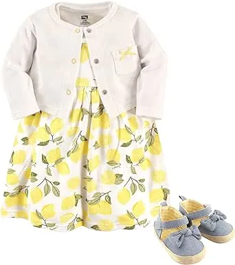 Hudson Baby baby-girls Cotton Dress, Cardigan and Shoe Set