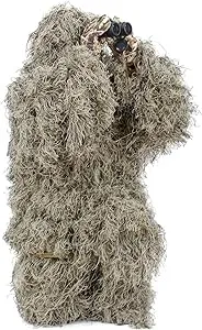 AUSCAMOTEK Ghillie Suit for Men Gilly Suit for Hunting Halloween Costume Airsoft Paintball Hood Rifle Wrap Included - XL/XXL Dry Grass