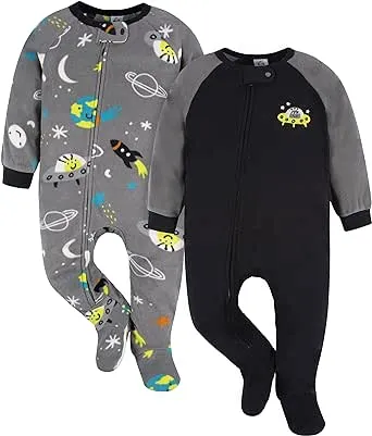 Gerber Baby Boys' Toddler Loose Fit Flame Resistant Fleece Footed Pajamas 2-Pack