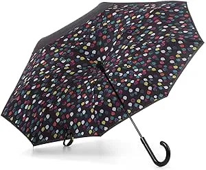 Totes InBrella - Reverse Close Umbrella with Invisible Water Repellent Coating - Auto Close, Inverted, Dripless, and Stormproof for Rainy Weather