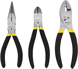 STANLEY 3 Piece Plier Set, Slip Joint/Long Nose/Diagonal Cutting