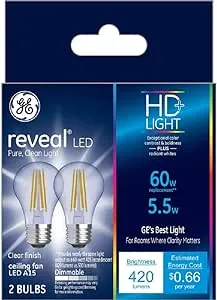 Ge Reveal Light Bulbs, LED, HD+, Clear Finish, 5 Watts - 2 light bulbs