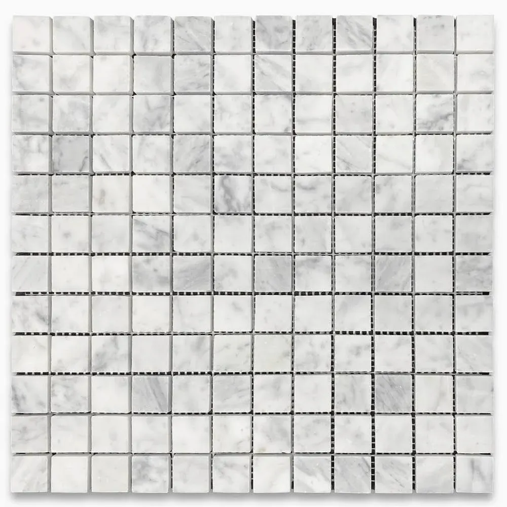 1x1 Square Grid Mosaic Tile Honed Carrara White Marble Venato Bianco, 1 sheet