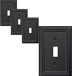 Single Toggle Light Switch Cover Adler Metal Wall Plate, 4-Pack Black 1 Gang, Light Switch Cover Decorative Wallplate, Durable