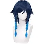 SL Navy Blue Wig for Venti Cosplay Costume 2 Tone Anime Braided Hair Wigs with Braids Ponytails Bangs + Cap