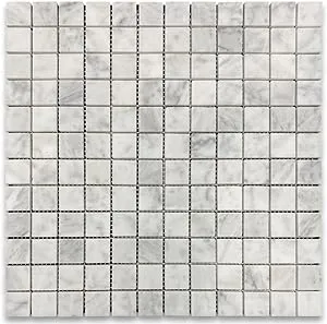 1x1 Square Grid Mosaic Tile Honed Carrara White Marble Venato Bianco, 1 sheet - Traditional - Mosaic Tile - by Stone Center Online | Houzz