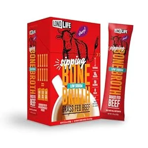 LonoLife Low-Sodium Grass-Fed Beef Bone Broth Powder with 10g Protein, Stick Packs, 10 Count