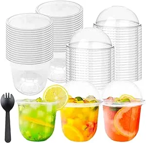 50 Pack Clear Plastic Cups with Dome Lids,8oz Parfait Cups with No Holes,Disposable Crystal PET Dessert Cups for Fruit,Ice Cream,Cupcake,Cold Drinks