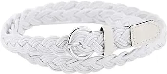 Women Adjustable Single Pin Buckle Skinny Braided Belt