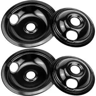 Black Porcelain Drip Pans Set 4-Pack 318067041 & 318067051 Compatible with Frigi-daire Ken-more Range Oven Replaces Electric Range Stove Burner 5304430149,5304430150 by Fetechmate