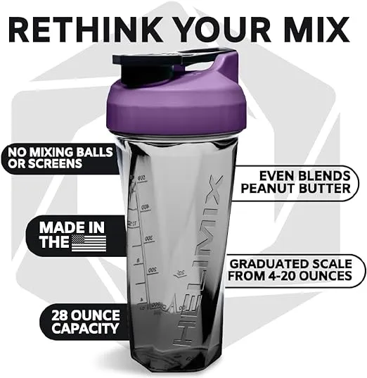 HELIMIX 2.0 Vortex Blender Shaker Bottle Holds upto 28oz | No Blending Ball or Whisk | USA Made | Portable Pre Workout Whey Protein Drink Shaker Cup | Mixes Cocktails Smoothies Shakes | Top Rack Safe