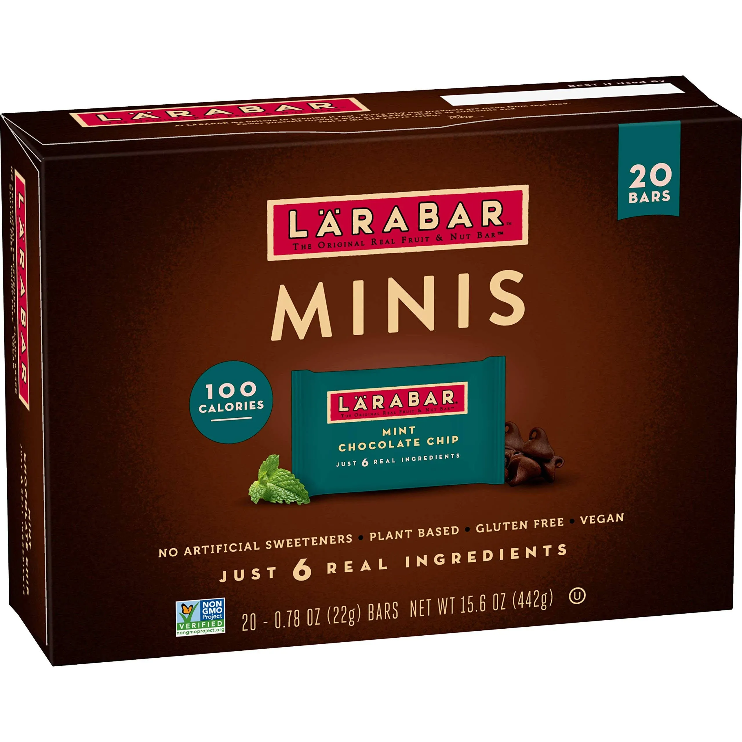 Larabar Chocolate Mint Mini Bars, Gluten Free Vegan Kosher Fruit &amp; Nut Bar, 20ct