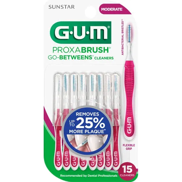 GUM Proxabrush Go Betweens Interdental Brushes  Moderate Plaque Removal 15 Count