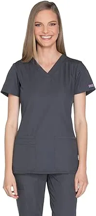 V-Neck Womens Scrubs Top Workwear Originals with Rib-Knit Back Panels WW645