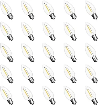 Jslinter 25Pack C7 LED String Light Bulbs Replacement, 1W(11W Equivalent), 60LM, 2200K Warm White, Shatterproof, E12 Screw Base, Vintage Edison Bulbs for Patio Garden