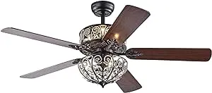 Warehouse of Tiffany CFL-8423REMO-MB 52 in. Tisaphon Indoor Remote Controlled Ceiling Fan with Light Kit; Chrome