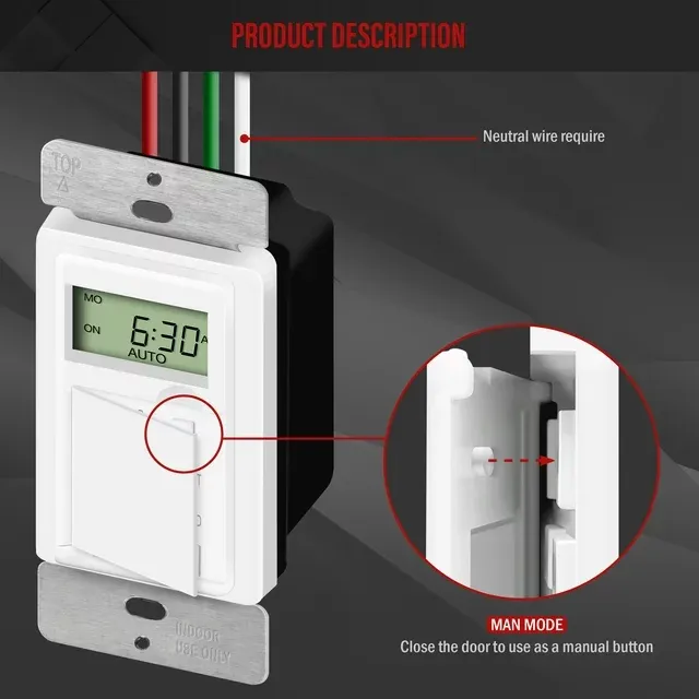 Enerlites HET01-C 7-Day Digital In-Wall Programmable Timer Switch