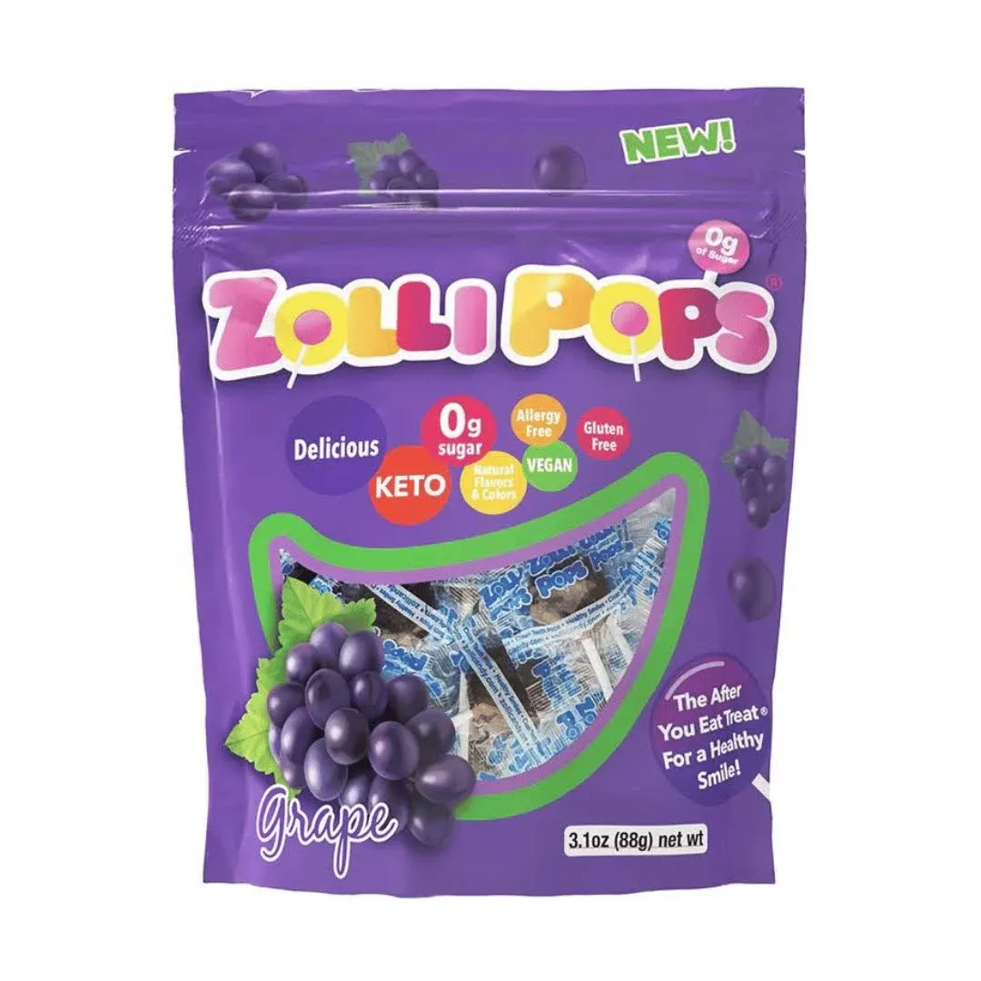 Zollipops Clean Teeth Lollipops | Anti-Cavity, Sugar-Free Candy Grape- Ideal for Kids, Diabetics, and Keto Diet - Tasty and Dental-Friendly, 3.1 oz.