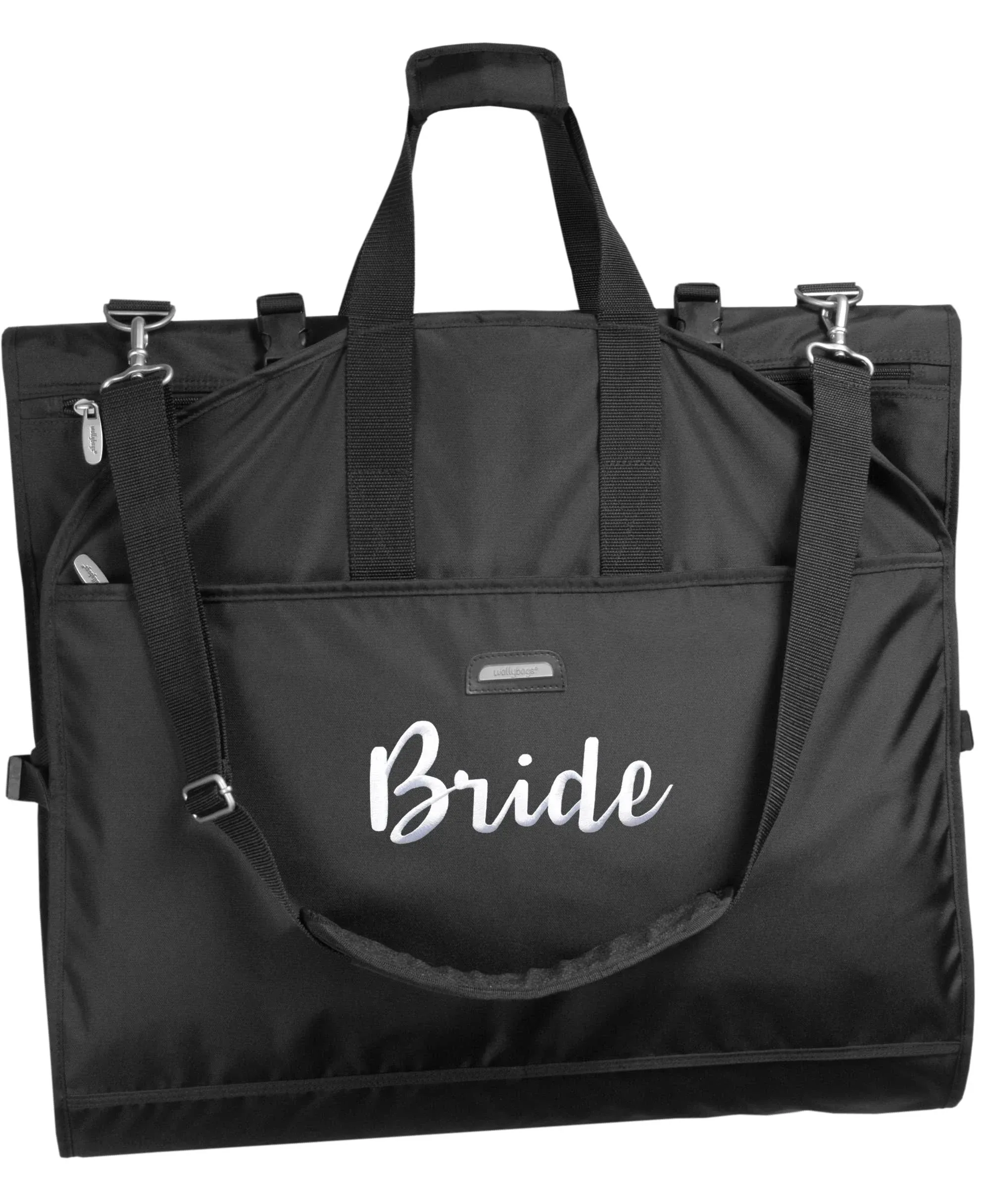 WallyBags Women's 66” Premium Tri-Fold Carry On Destination Wedding Dress Travel Garment Bag, Black-B1, 66 Inch